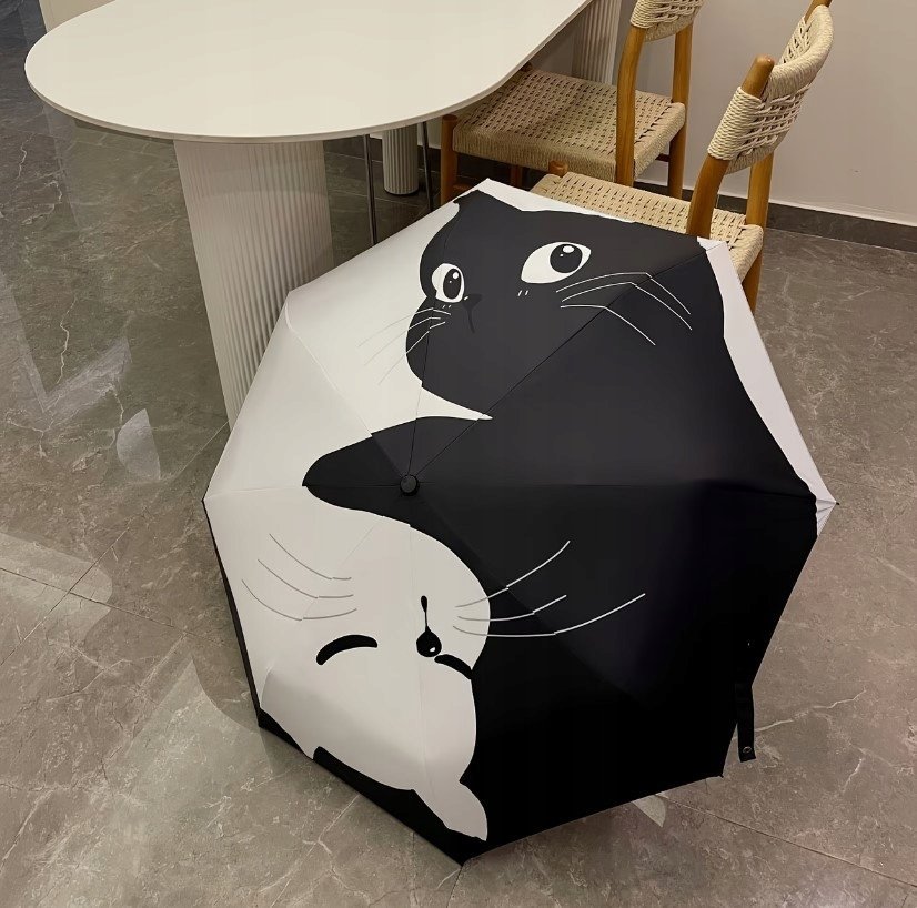 PARASOL składany PARASOLKA W KOTY CZARNY BIAŁY KOT KAWAII POP ART YING YANG