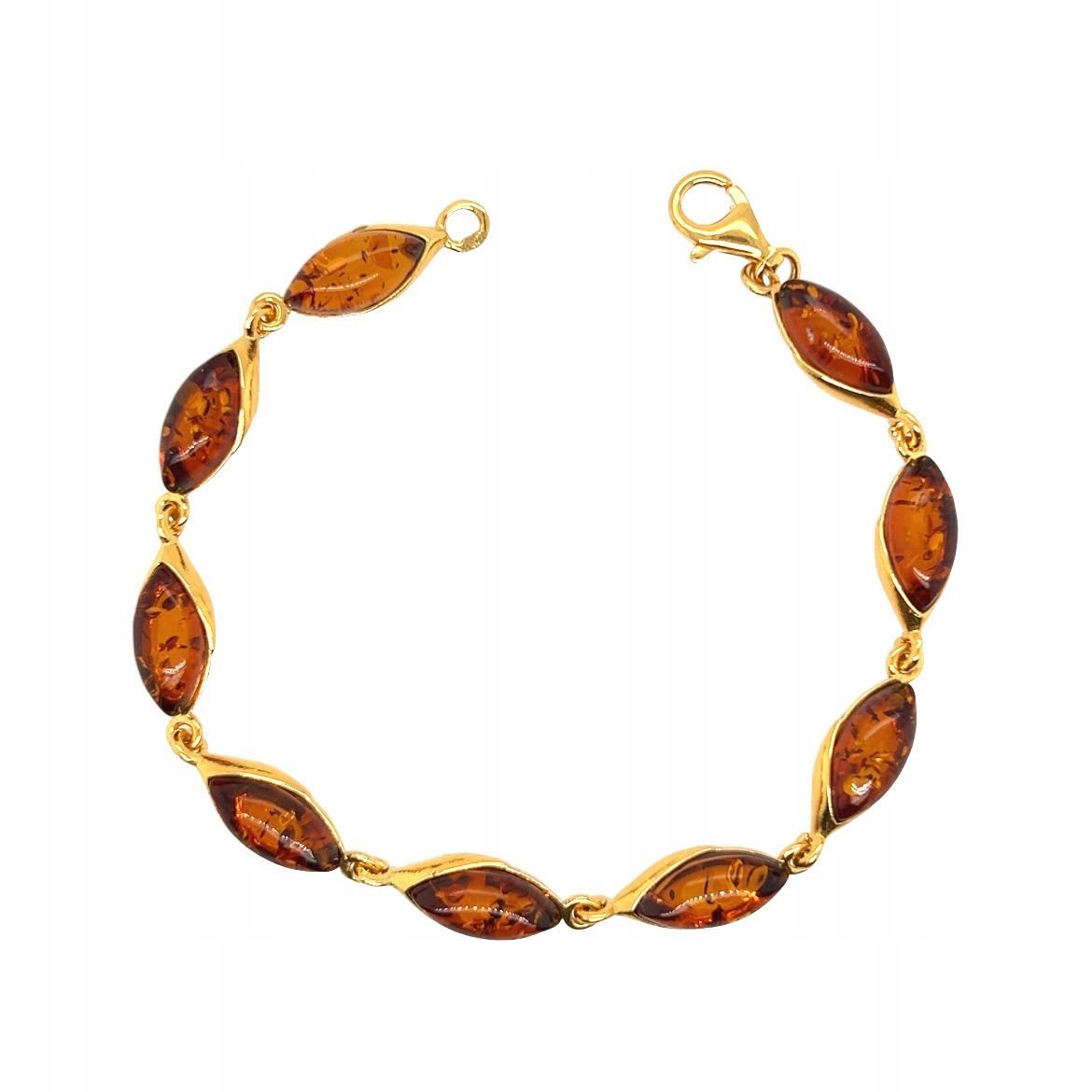 Bransoletka srebrna POZŁACANA z bursztynem bałtyckim srebro 925 delikatna