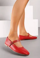 Baleriny - Czerwone Płaskie Balerinki w Stylu Mary Jane Ozdobione Ćwiekami Biandra - miniaturka - grafika 1