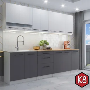 Meble kuchenne z Blatem 2,6 m Flip szary biały mat [M1-K8] - Meble kuchenne - miniaturka - grafika 1