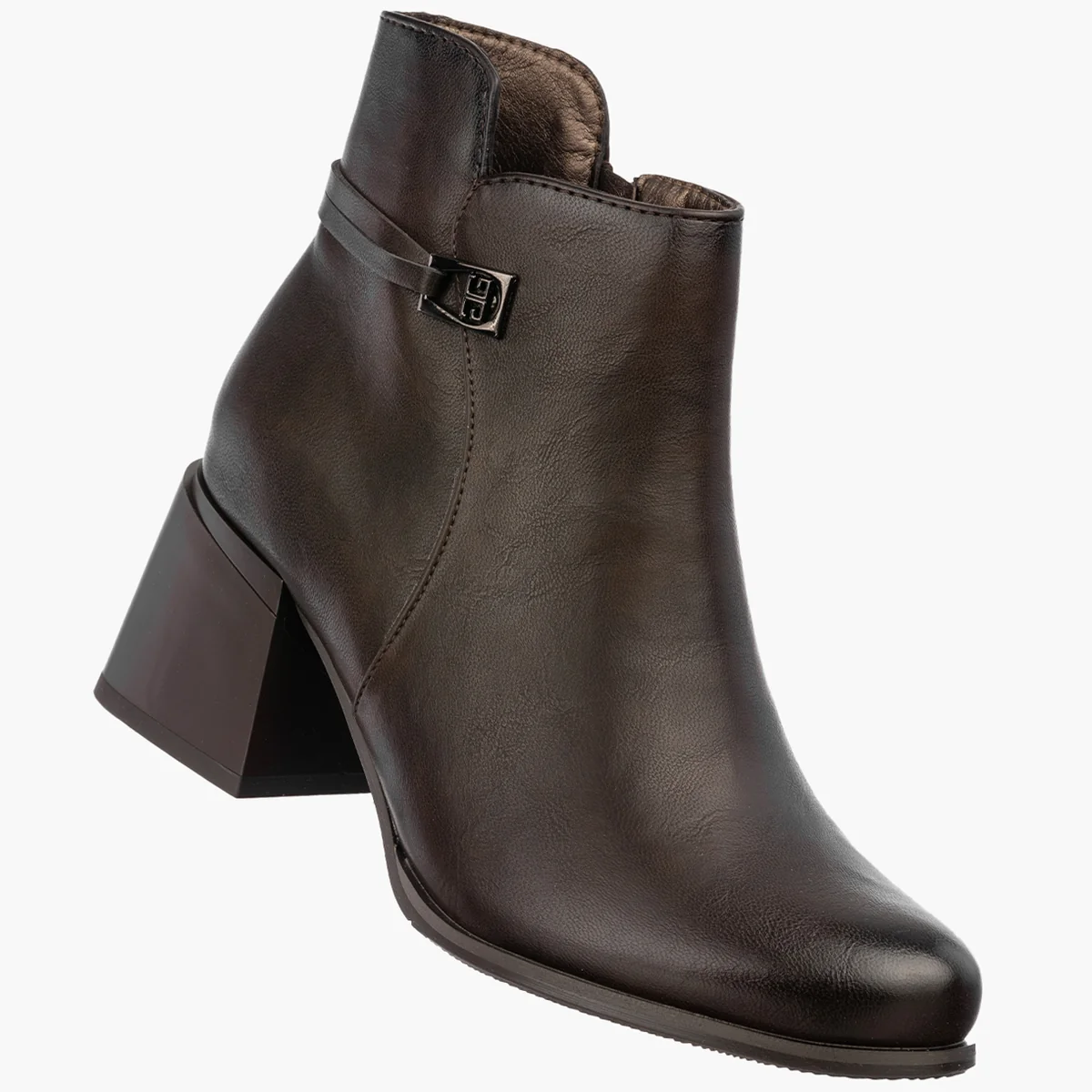 Botki Damskie Ekoskóra Ocieplane Buty Na Kocku Zimowe Eleganckie Brązowe Jezzi 39