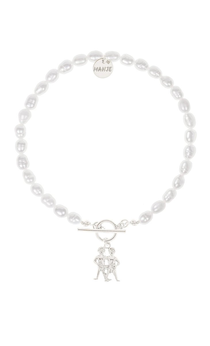 Bransoletka z pereł ze srebrnym znakiem zodiaku Bliźnięta 17 cm