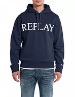 Bluzy męskie - Replay Męska bluza z kapturem, Niebieski... 085, XS - miniaturka - grafika 1
