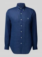 Koszule męskie - Koszula lniana o kroju regular fit z kołnierzykiem typu button down - miniaturka - grafika 1