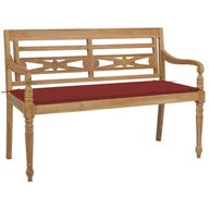 Ławki ogrodowe - vidaXL Ławka Batavia z czerwoną poduszką, 120 cm, lite drewno tekowe 3062160 - miniaturka - grafika 1