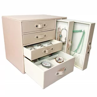 Szkatułka na biżuterię ekoskóra 26x22x18cm różowy organizer z przegródkami - Pudełka i szkatułki - miniaturka - grafika 1