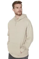 Bluzy męskie - TRENDYOL MAN BLUZA MĘSKA Z KAPTUREM BEŻOWA GŁADKA KANGURKA XL 5DA - miniaturka - grafika 1