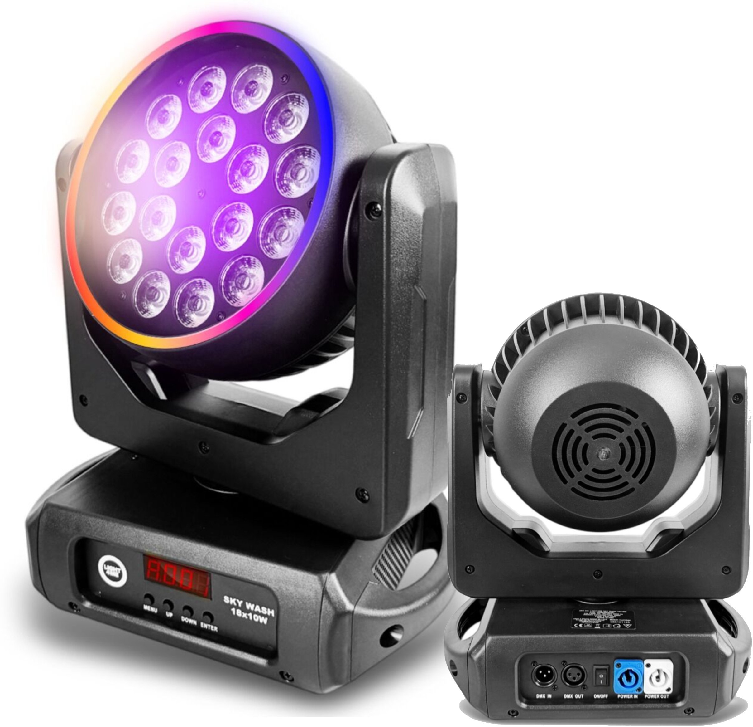 LIGHT4ME Głowica ruchoma wash LED DMX efekt ring 60x0,2W SKY WASH 18x10W RGBW