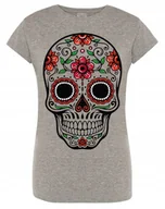 Koszulki i topy damskie - T-Shirt damski kolorowy nadruk CZASZKA r.XXL - miniaturka - grafika 1