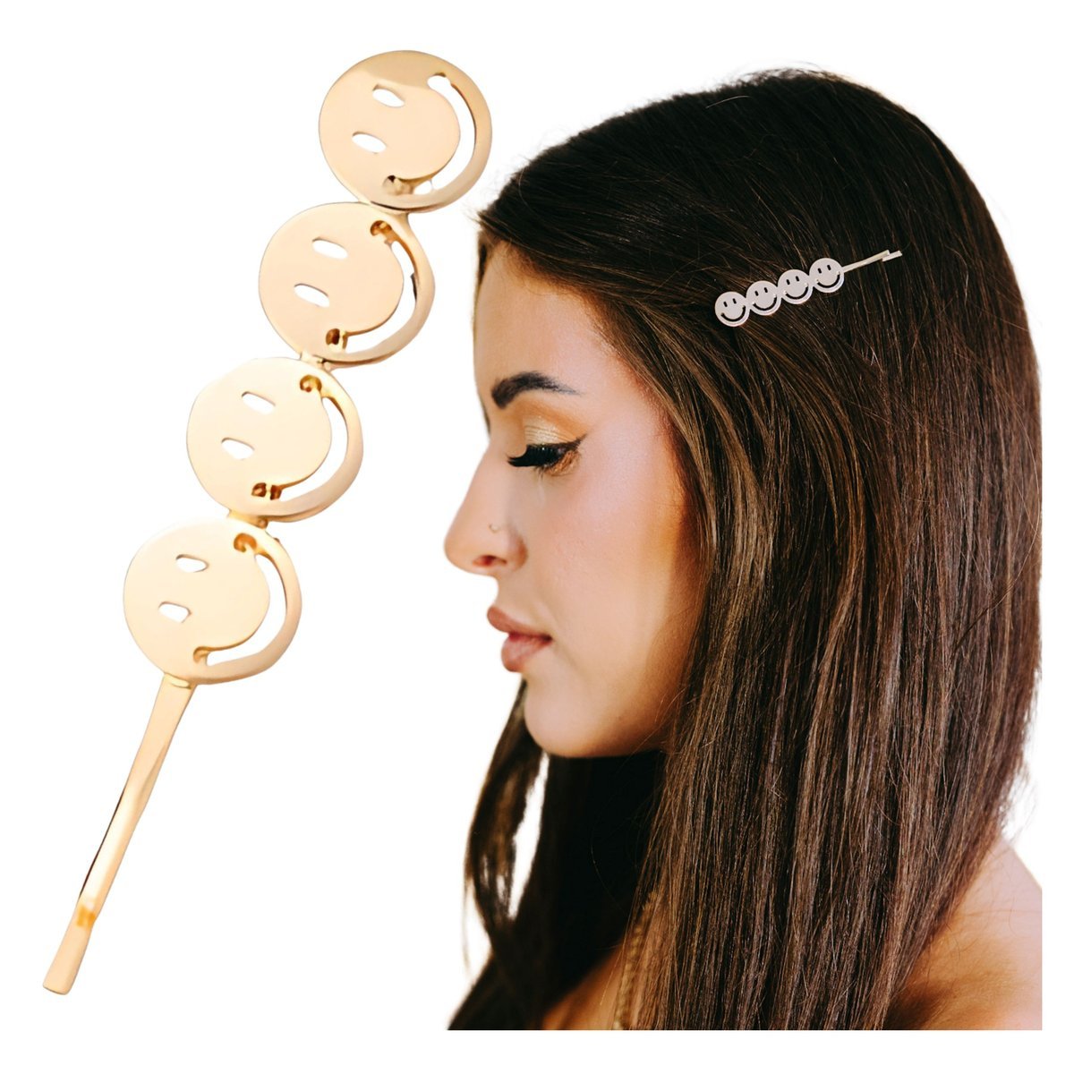 Spinka do Włosów Złota Wsuwka Metalowa Wytrzymała Emotikony Lekka i Wygodna