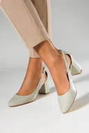 Czółenka - Szare czółenka na słupku damskie z wycięciami po bokach skórzana wkładka Casu D24X13-G - miniaturka - grafika 1