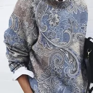 Swetry damskie - TEMU Kardigan Damski z 3D Wzorem Kwiatowym - Modny Sweter w Paisley, Niebiesko/Beżowy/Brunatno-Szary, Okrągły Dekolt na Każdą Porę Roku, Dodatek do - miniaturka - grafika 1