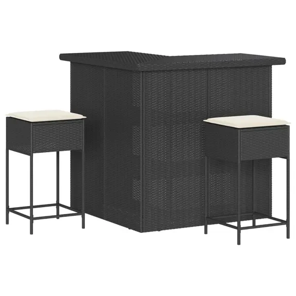 Zestaw Mebli Barowych Rattan PE Czarny 100x50x105cm