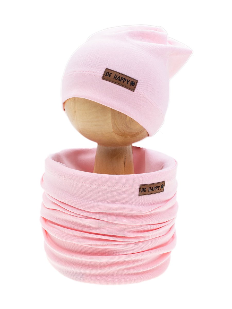 Dziewczęcy komplet czapka + komin jasnoróżowy Nicol