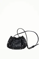 Torebki damskie - Mini worek Retro czarna matowa skóra wyszywana szklanymi kryształkami - miniaturka - grafika 1