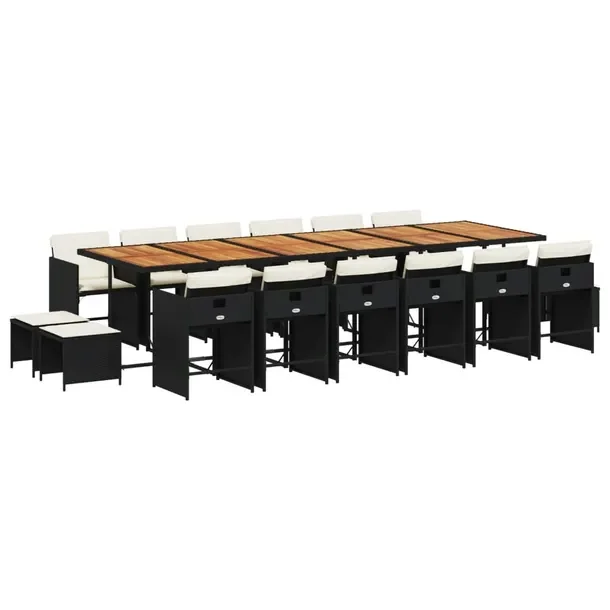 Zestaw mebli ogrodowych rattan PE, czarny i brązowy, wymiary 330 x 106 x 7