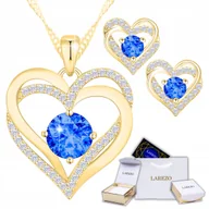 Kolczyki - Zestaw Kolczyki Serca i Naszyjnik Srebrny Niebieskie Cyrkonie POZŁACANE 585 - miniaturka - grafika 1