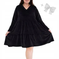 Bluzki damskie - OTULAJĄCA SUKIENKA WELUROWA TUNIKA Falbana Rozkloszowana 50 52 5xl 3175 - miniaturka - grafika 1