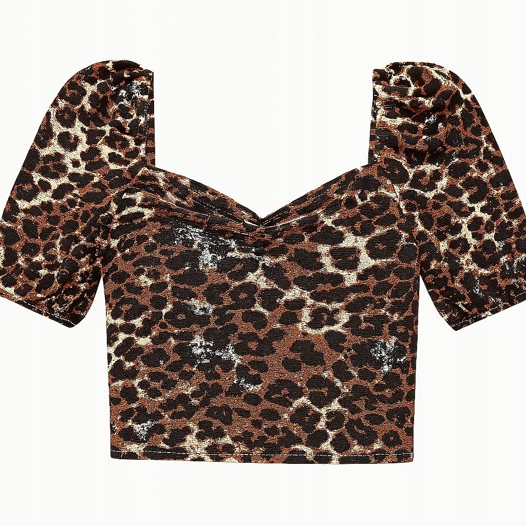 ONLY – Krótki top w panterkę z bufkami XXS