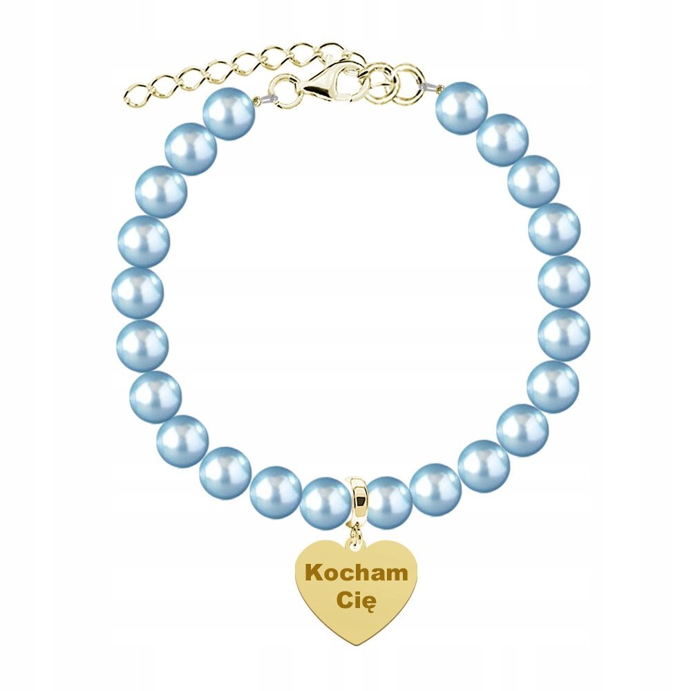 Złota Bransoletka Kocham Cię Perły Rocznica Dzień Matki 925 Grawer