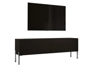 Szafka pod telewizor w kolorze czarnym matowym / czarnym błyszczącym z chromowanymi nogami, A: szer: 140 cm cm, wys: 52 cm, gł: 32 cm. Meble pod telewizor, stolik pod telewizor, ława pod telewizor - Szafki RTV - miniaturka - grafika 1