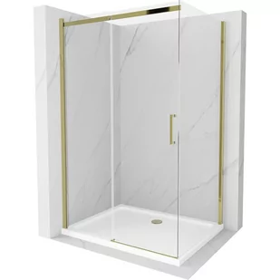 Mexen Omega kabina prysznicowa rozsuwana 130x80 cm, transparent, złota + brodzik Flat - Kabiny prysznicowe - miniaturka - grafika 1