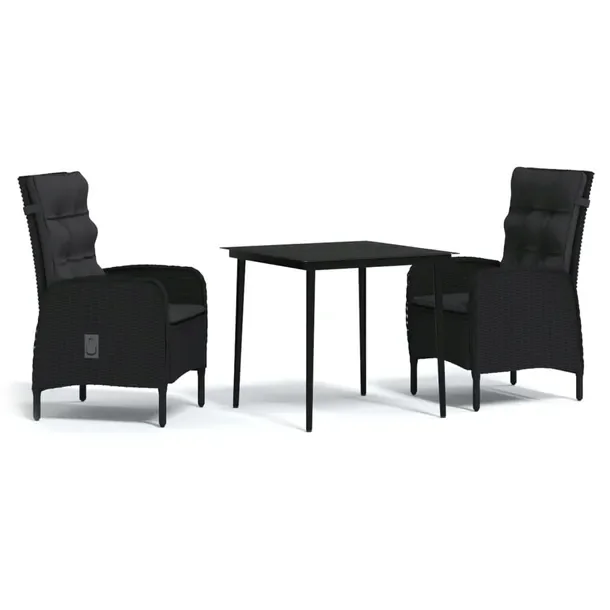 Zestaw mebli ogrodowych czarny, stół 80x80x74 cm, krzesła 58x63x108 cm