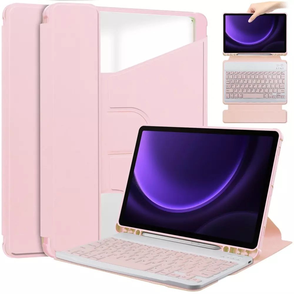 Etui na tablet 4kom.pl Etui 360 i KLAWIATURA do Samsung Galaxy Tab S9/ S9 FE/ S10 FE 10.9 na Rysik, różowe