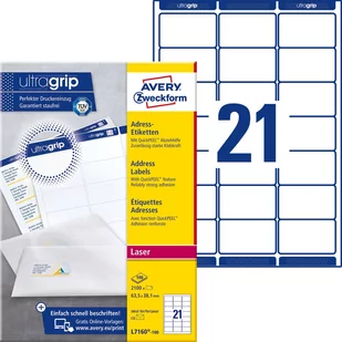 Avery Zweckform Etykiety adresowe do drukarek laserowych białe 63,5mm x 38,1mm 100 arkuszy - Etykiety samoprzylepne i bloki etykiet - miniaturka - grafika 4