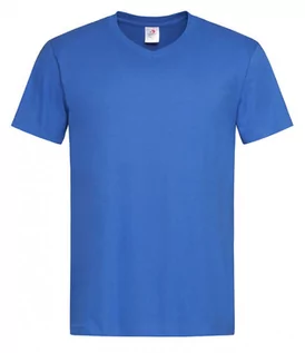 Koszulki męskie - Chabrowy Bawełniany T-Shirt w Serek, Męski Bez Nadruku -STEDMAN- Koszulka, Krótki Rękaw, V-neck - Stedman - grafika 1
