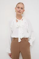 Bluzki damskie - Marella bluzka z domieszką jedwabiu kolor biały gładka - miniaturka - grafika 1