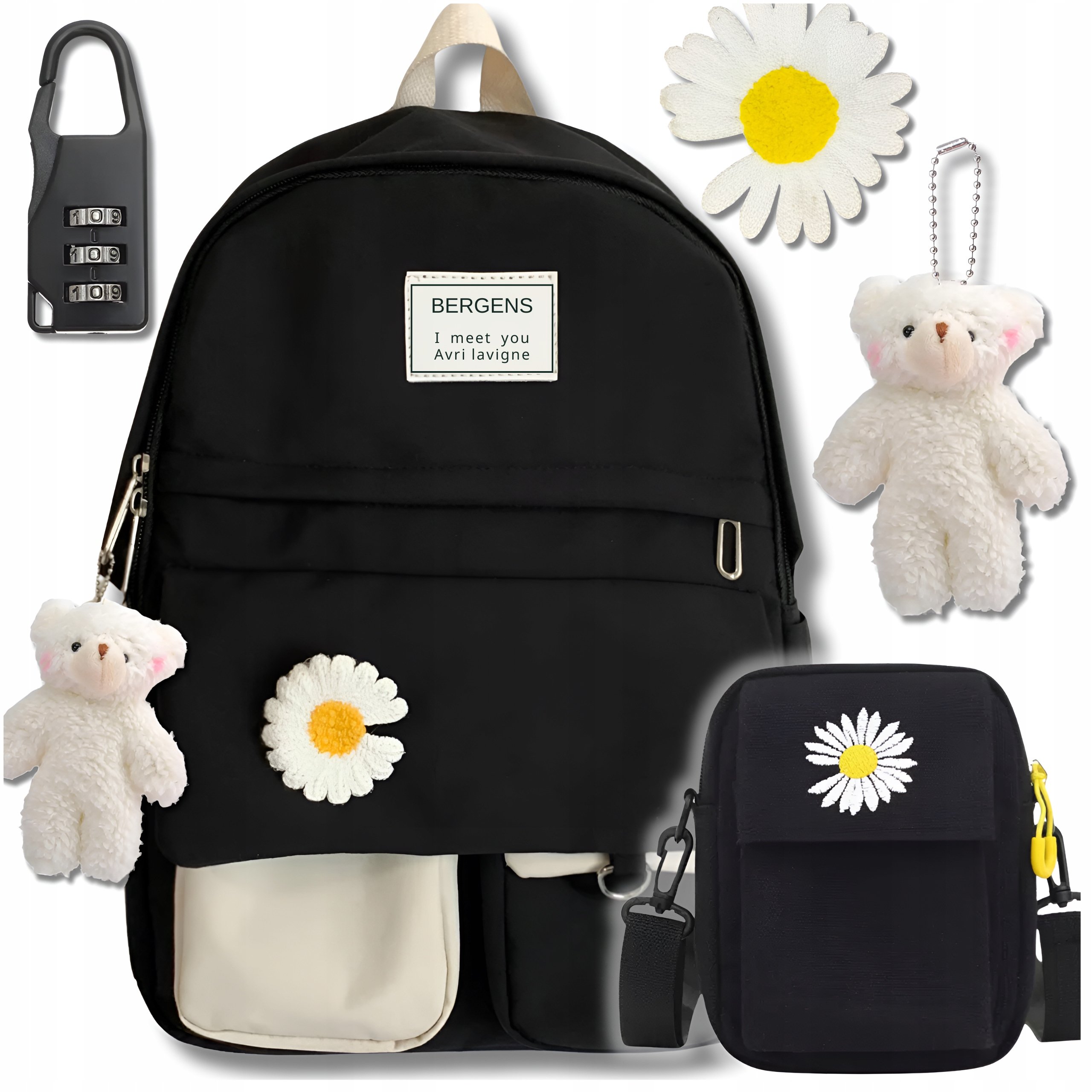 Plecak Szkolny Młodzieżowy Kwiatek Do Szkoły Tornister Listonoszka Czarny