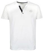 Koszulki męskie - T-shirt Bawełniany Biały z Guzikami, z Krótkim Rękawem, Męski z Nadrukiem, U-neck -PAKO JEANS - Pako Jeans - miniaturka - grafika 1