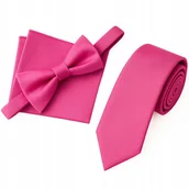 Krawaty i muchy męskie - Zestaw krawat + mucha + poszetka - ciemny różowy - miniaturka - grafika 1