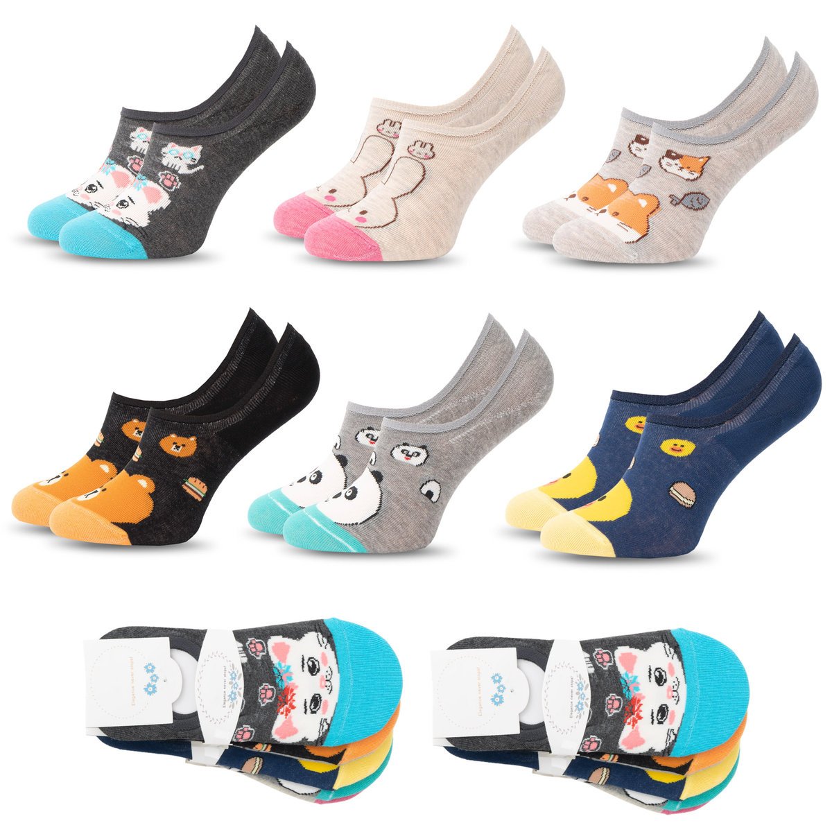 6X DAMSKIE ŚMIESZNE SKARPETKI STOPKI WESOŁE KRÓTKIE 39-41 - STP6-V-2008-39-41