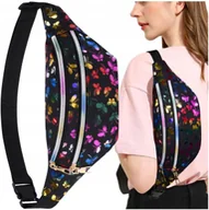 Nerki - ﻿Damska Biodrówka Wodoodporna Nerka Czarna saszetka DWUKOMOROWA motylki - miniaturka - grafika 1