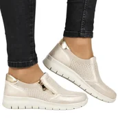 Półbuty damskie - DAMSKIE PÓŁBUTY ZAPINANE NA ZAMEK NA KOTURNIE UNISOFT 9026 ZŁOTE - miniaturka - grafika 1