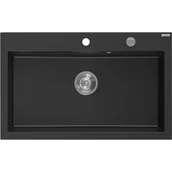 Zlewozmywaki - Mexen Elix zlewozmywak granitowy 1-komorowy 800 x 500 mm, czarny/srebrny metalik, syfon chrom - 6527801005-73 - miniaturka - grafika 1