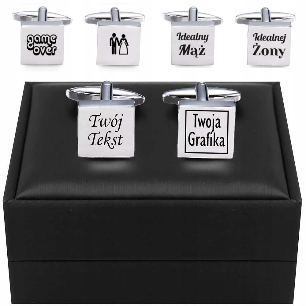 Spinki do mankietów TWÓJ TEKST + GRAFIKA Pudełko