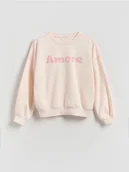 Bluzy dla dziewczynek - Reserved - Bluza z haftowanym napisem - złamana biel - miniaturka - grafika 1