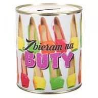 Skarbonki - Skarbonka mtalowa z napisem 'Zbieram na buty'. Rozmiar 12x10 cm - miniaturka - grafika 1