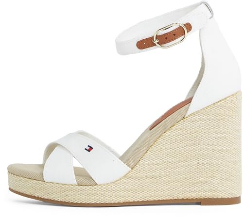 TOMMY HILFIGER Espadryle damskie FLAGA HIGH WEDGE ESPAD CRISSCROSS Espadryle, biała (Ecru), 6,5 UK, Biały Ecru, 40 EU