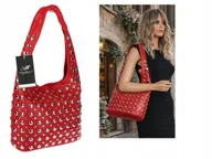 Torebki damskie - Torebka damska modna pojemna torba na Ramię worek z nitami HJ1357 czerwona - miniaturka - grafika 1