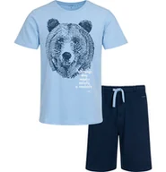 Piżamy męskie - Męska piżama krótka, z niedźwiedziem, niebieska - miniaturka - grafika 1