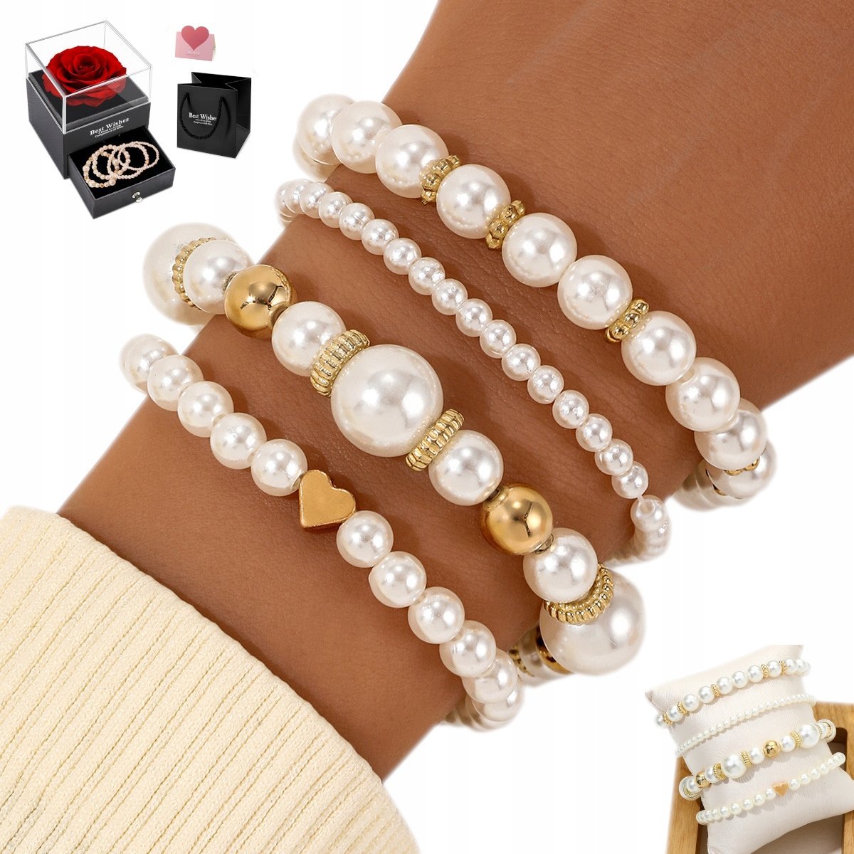 Damska BRANSOLETKA Perłowa PERŁY Na Prezent Ślubna POZŁACANA