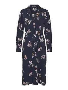 Sukienki - VERO MODA Damska sukienka koszulowa VMLYDIA LS Calf Shirt Dress WVN, Navy Blazer/Aop: lana, XS - grafika 1