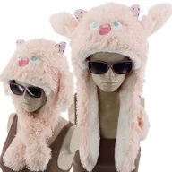 Czapki damskie - Ciepła Zabawna Zimowa Czapka Damska Z Futerkiem Różowa Ruchome Uszy - miniaturka - grafika 1