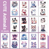 Wyposażenie studia tatuażu - TEMU 13 Arkuszy Świecących w Ciemności Tatuaży z Uroczymi Kotami - Niebieskie Wzory Zwierząt o Świetlistym Efektie z Uroczymi Motywami Potworów - miniaturka - grafika 1