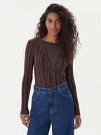 Swetry damskie - Fracomina Sweter FJ25WT7013K463Q7 Brązowy Slim Fit - miniaturka - grafika 1