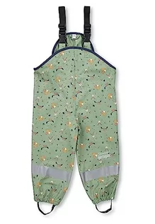 Spodnie i spodenki dla chłopców - Sterntaler Dziecięce spodnie przeciwdeszczowe dla chłopców, spodnie na szelkach przeciwdeszczowych, ze zwierzętami leśnymi, wodoszczelne, z zatrzaskiem i zgrzewanymi szwami, zielone, zielony, 80 - grafika 1